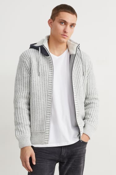 Hommes - Gilet en maille à capuche - gris clair chiné