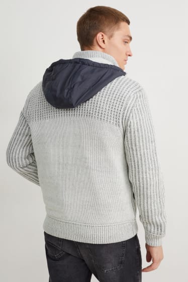 Hommes - Gilet en maille à capuche - gris clair chiné
