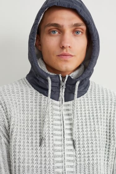 Hommes - Gilet en maille à capuche - gris clair chiné