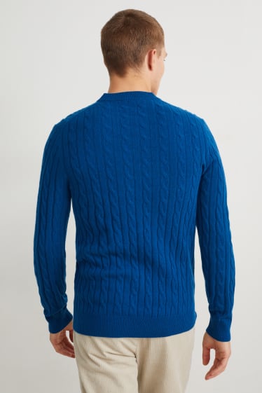 Herren - Pullover mit Kaschmir-Anteil - Woll-Mix - Zopfmuster - blau