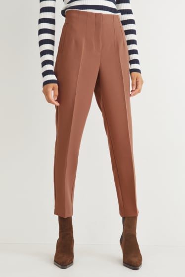 Dona - Pantalons de tela - high waist - tapered fit - marró