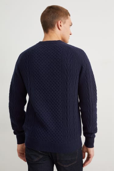 Uomo - Maglione con componente di cashmere - misto lana - motivo a treccia - blu scuro