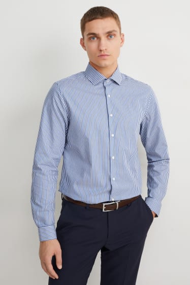 Hommes - Chemise de bureau - slim fit - col cutaway - facile à repasser - bleu foncé / blanc