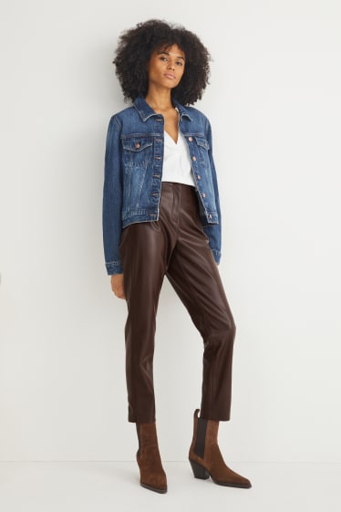 Femmes - Pantalon - tapered fit - synthétique - marron foncé