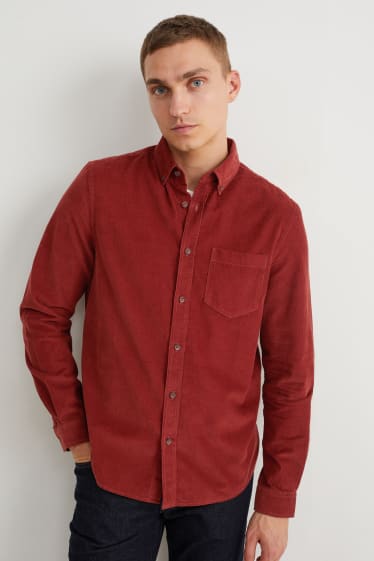 Herren - Cordhemd - Regular Fit - Button-down - dunkelrot