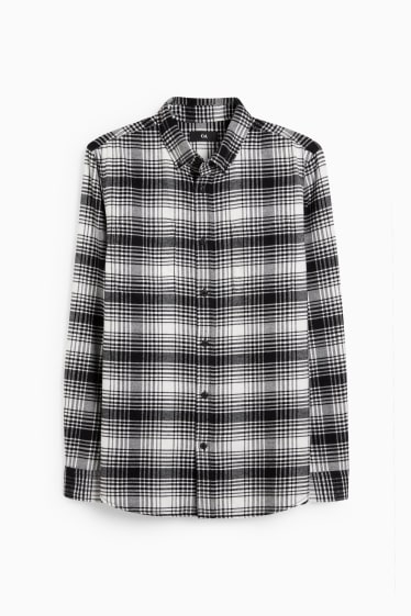 Pánské - Košile - regular fit - button-down - kostkovaná - černá/bílá