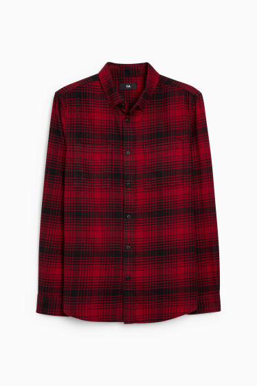 Home - Camisa - regular fit - button-down - de quadres - vermell fosc
