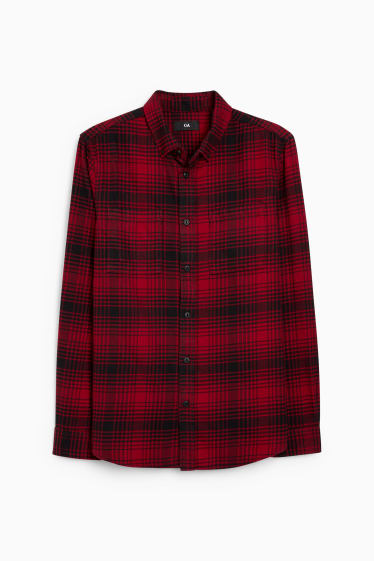 Hommes - Chemise - regular fit - col button-down - à carreaux - rouge foncé