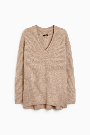 Damen - Pullover mit V-Ausschnitt - taupe