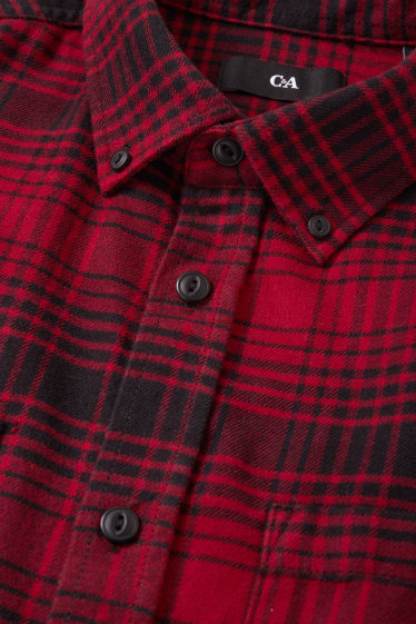 Uomo - Camicia - regular fit - button down - a quadretti - rosso scuro