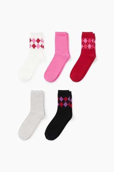 Dames - Set van 5 paar - sokken - donkerrood