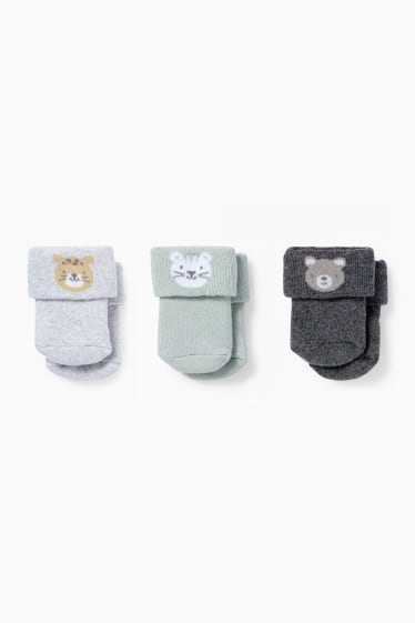 Bébés garçons - Lot de 3 - animaux - chaussettes à motif pour nouveau-né - vert menthe