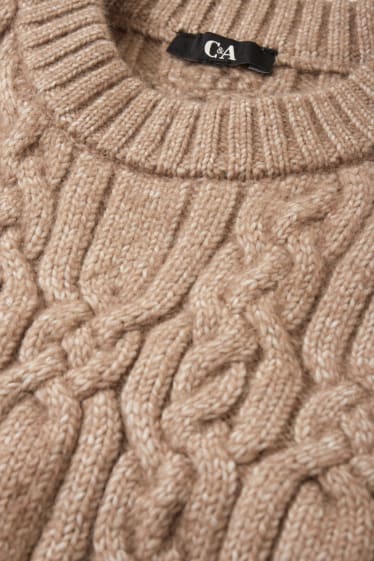 Kobiety - Sweter z wzorem warkocza - brązowoszary