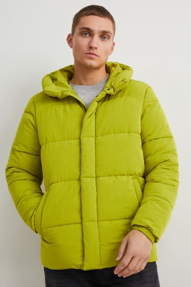 Pánské - Prošívaná bunda s kapucí - světle zelená