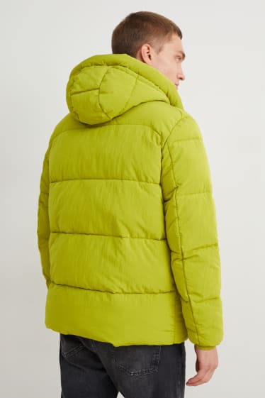Pánské - Prošívaná bunda s kapucí - světle zelená