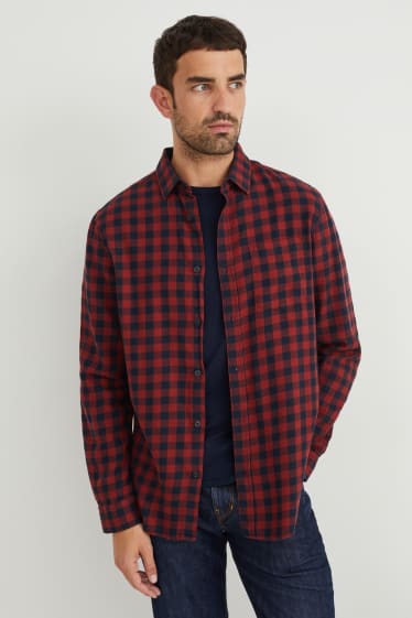 Hommes - Chemise en flanelle - regular fit - col kent - à carreaux - rouge foncé