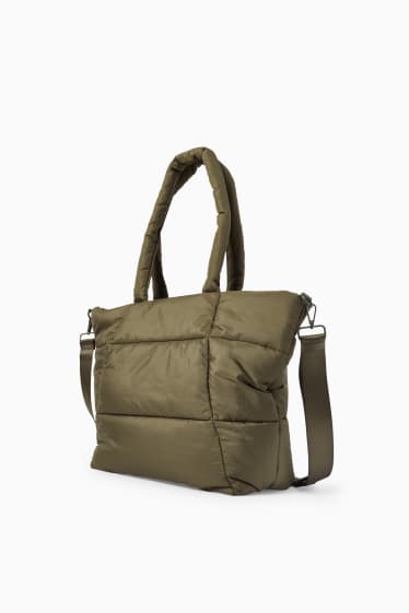 Femei - Geantă shopper matlasată, mare, cu curea detașabilă - verde