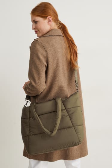 Femei - Geantă shopper matlasată, mare, cu curea detașabilă - verde
