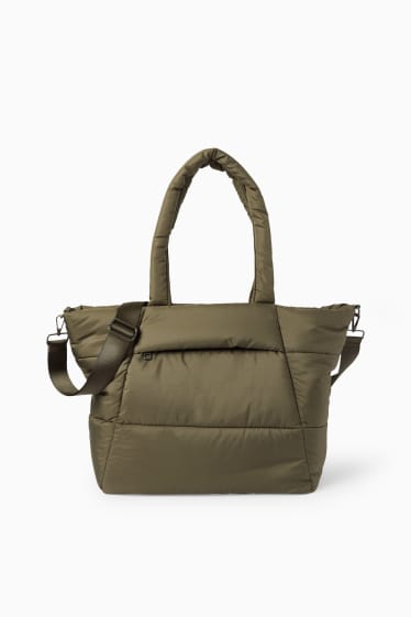 Femei - Geantă shopper matlasată, mare, cu curea detașabilă - verde