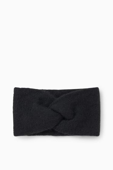 Donna - Fascetta scaldafronte in maglia con nodo - nero