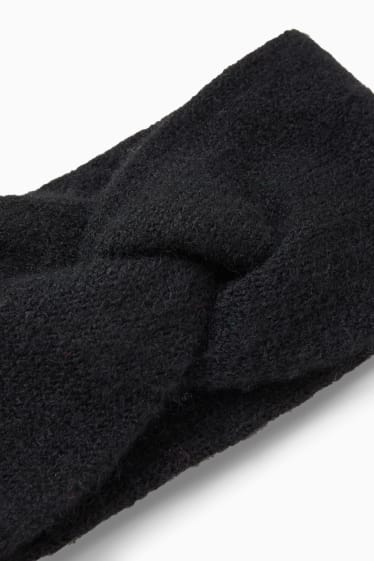 Donna - Fascetta scaldafronte in maglia con nodo - nero