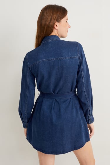 Dames - Denim blousejurk - jeansdonkerblauw