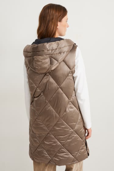 Dames - Lange bodywarmer met capuchon - beige