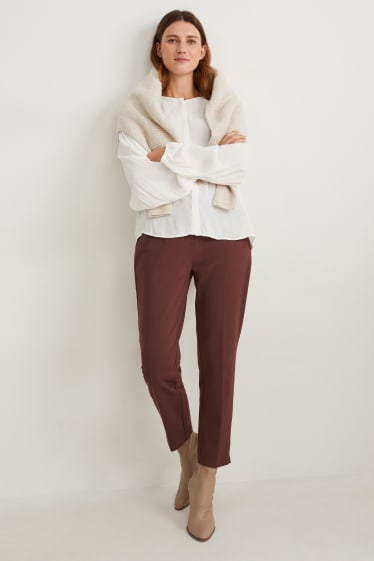 Femmes - Pantalon - high waist - slim fit - marron