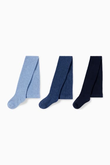 Enfants - Lot de 3 paires - collants - bleu foncé