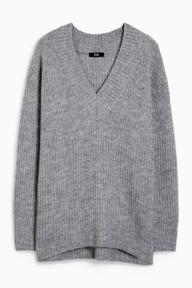 Damen - Pullover mit V-Ausschnitt - grau