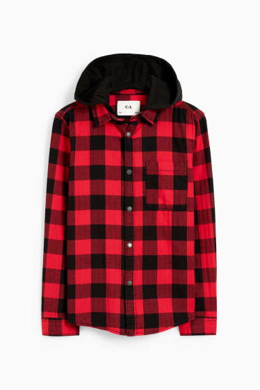 Children - Flannel shirt with hood - check - black