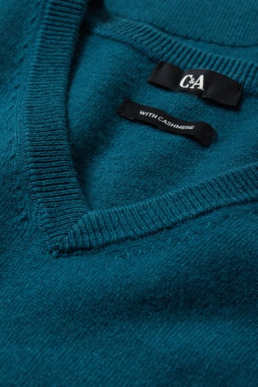 Damen - Basic-Pullover mit Kaschmir-Anteil - Woll-Mix - petrol