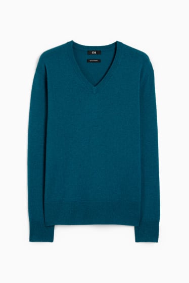 Damen - Basic-Pullover mit Kaschmir-Anteil - Woll-Mix - petrol