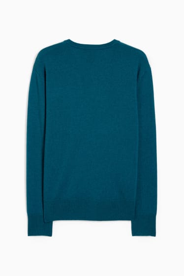 Damen - Basic-Pullover mit Kaschmir-Anteil - Woll-Mix - petrol