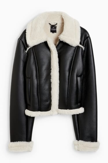 Teens & young adults - CLOCKHOUSE - faux shearling jacket - faux leather - black