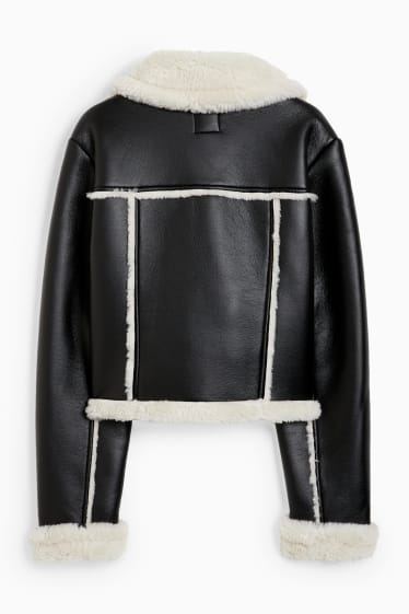 Ragazzi e giovani - CLOCKHOUSE - giacca in finta lana shearling - similpelle scamosciata - nero
