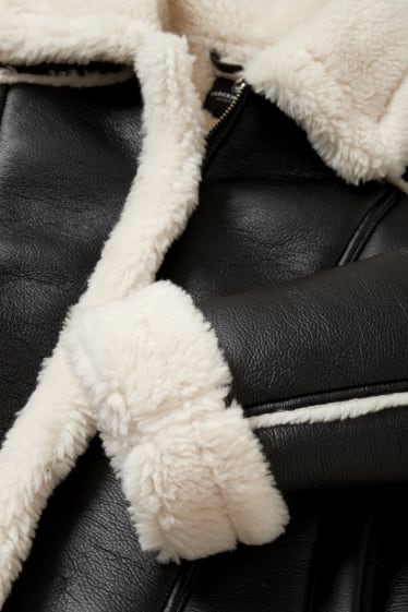 Ragazzi e giovani - CLOCKHOUSE - giacca in finta lana shearling - similpelle scamosciata - nero