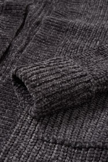 Kinder Mädchen - Chenille-Strickjacke mit Kapuze - dunkelgrau