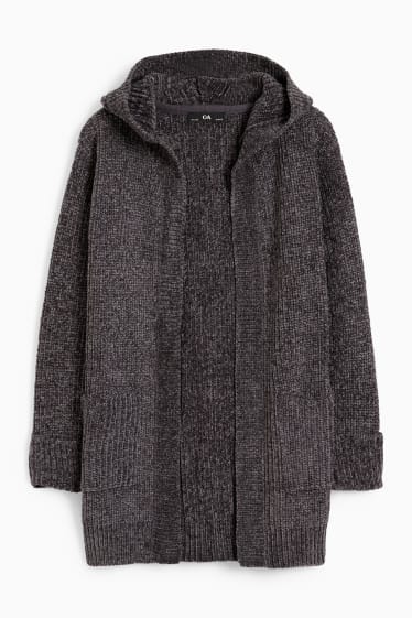 Kinder Mädchen - Chenille-Strickjacke mit Kapuze - dunkelgrau