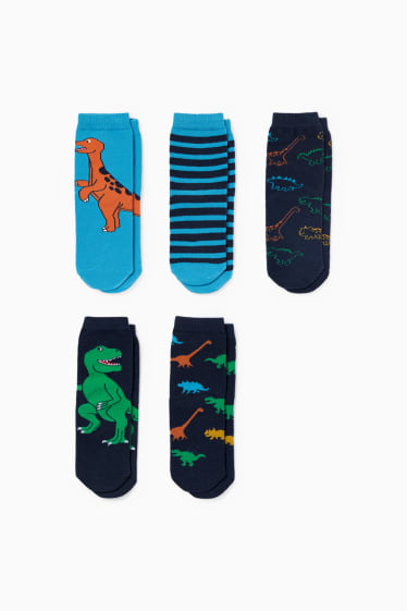 Copii - Băieți - Multipack 5 perechi - Dino - șosete cu motive - albastru