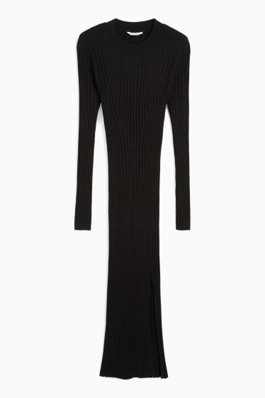 Damen - Figurbetontes Strickkleid - schwarz