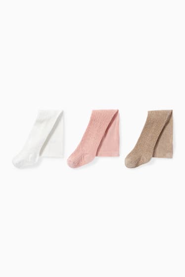 Bébés - Lot de 3 paires - collants - motif tressé - taupe