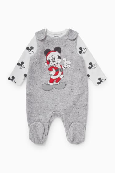 Bébés - Mickey Mouse - ensemble avec grenouillère de Noël - gris chiné
