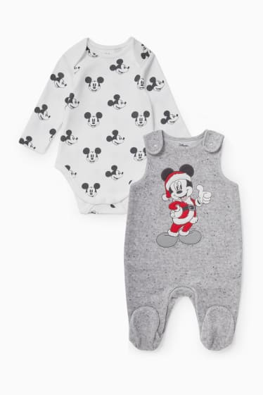 Bébés - Mickey Mouse - ensemble avec grenouillère de Noël - gris chiné