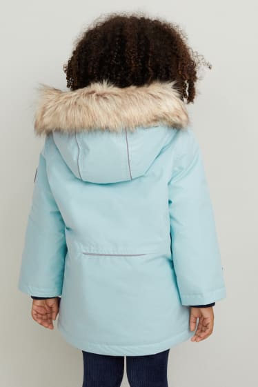 Kinder Mädchen - Regenjacke mit Kapuze und Kunstfellbesatz - wasserdicht - mintgrün
