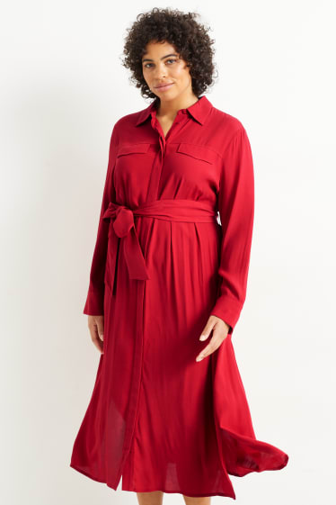 Dámské - Viskózové halenkové šaty - tmavočervená