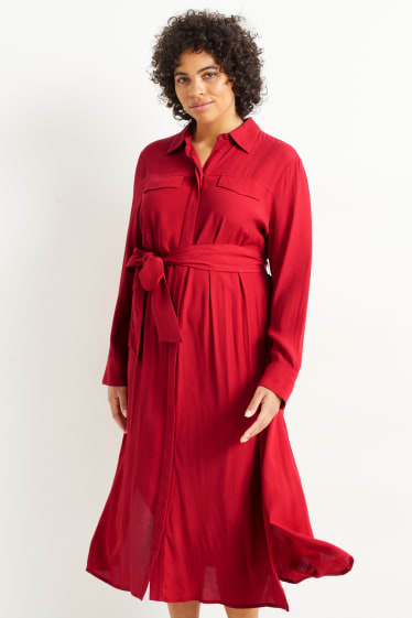 Femmes - Robe-chemisier en viscose - rouge foncé