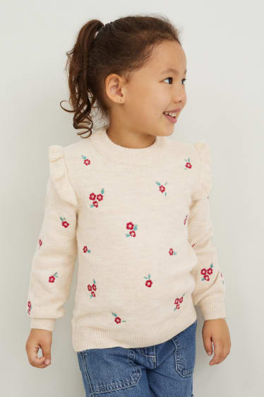 Kinder Mädchen - Pullover - geblümt - hellbeige