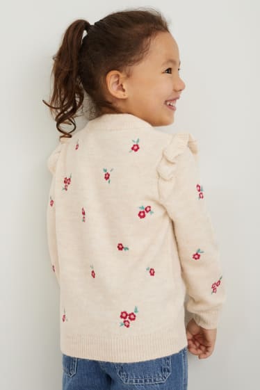 Kinder Mädchen - Pullover - geblümt - hellbeige