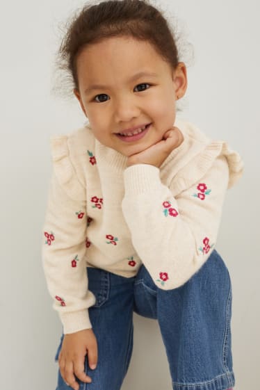 Kinder Mädchen - Pullover - geblümt - hellbeige